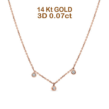 14K Rose Gold 0.07ct Diamond Bezel Pendant Necklace 18" Long Wholesale
